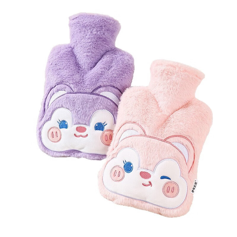 尤思纳【严选】新款热水袋注水可爱毛绒暖脚大号暖手宝腰热敷暖水袋敷肚 粉色萌宠 500ml