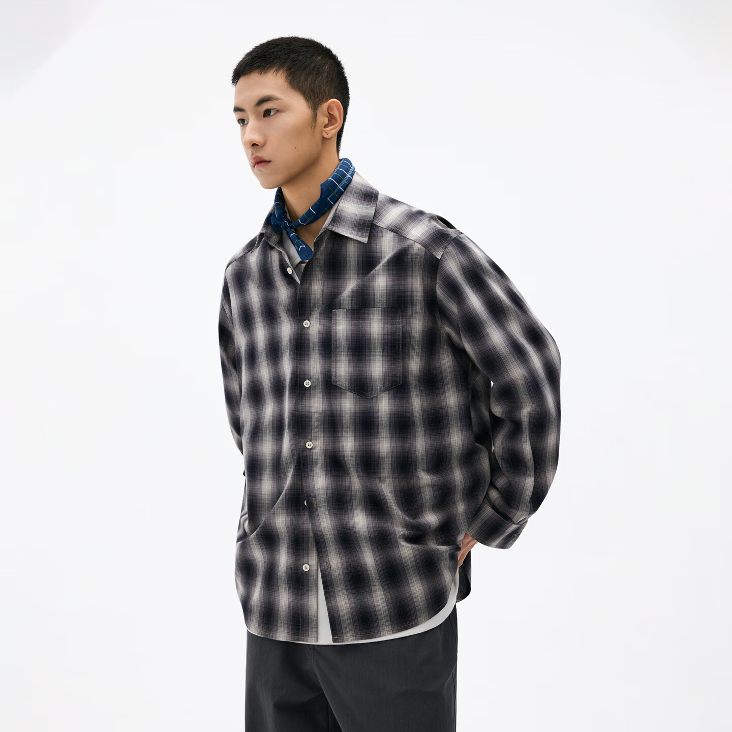 熊猫·本（ben.panda）男士休闲格纹长袖衬衫男户外通勤宽松翻领外套上衣2026春季新款 米棕格纹 M