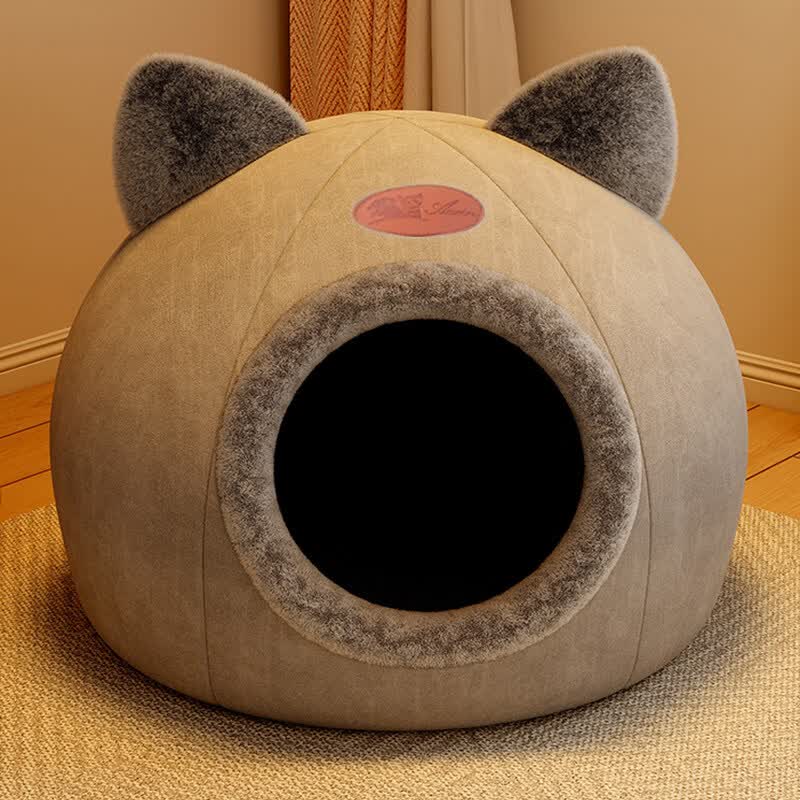 猫窝冬季保暖封闭式安全感四季通用猫房子屋沙发狗窝宠物猫咪睡窝 可爱猫头窝【深度睡眠】封闭式 中型 36*36*36cm【适合8斤猫咪】