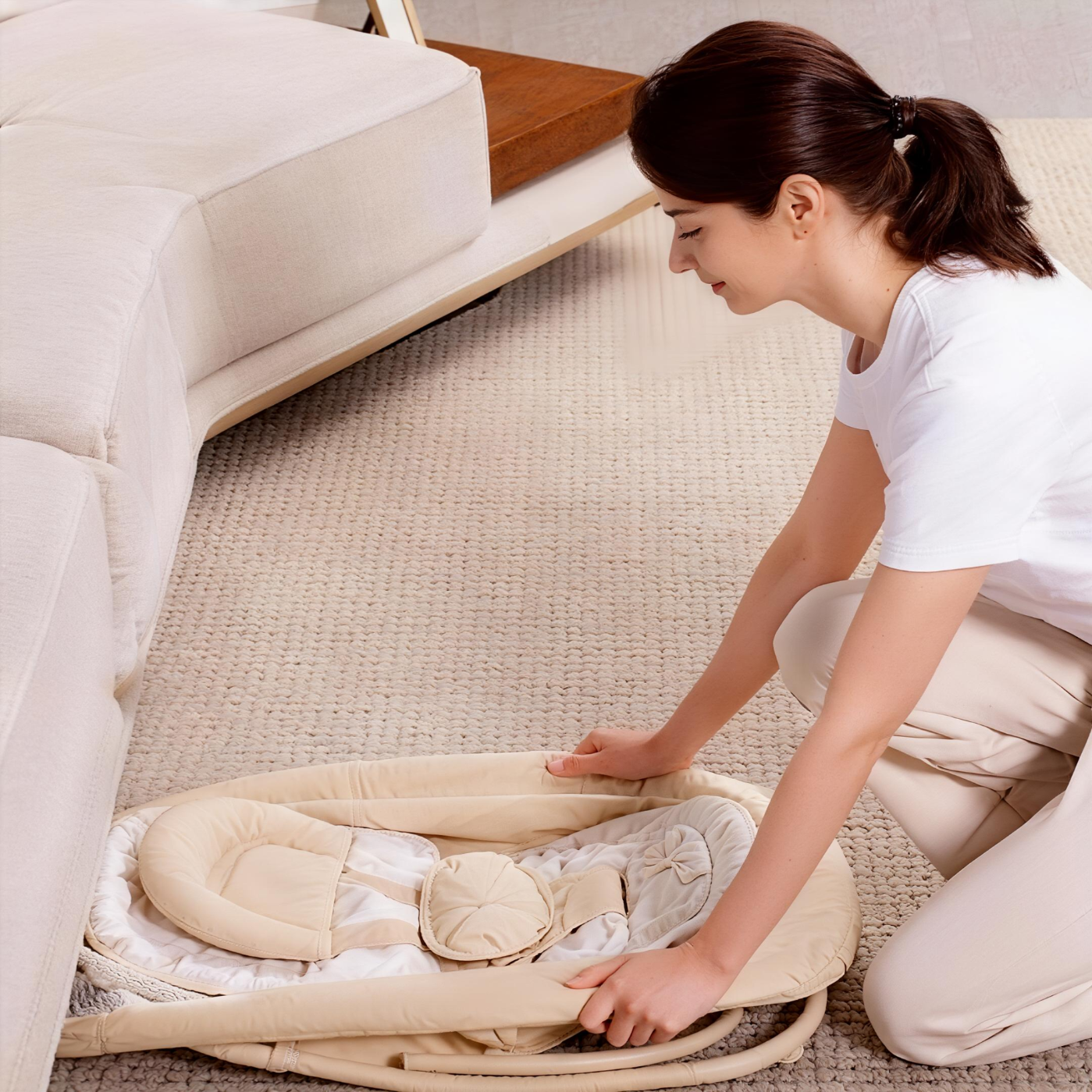 MASTELA哄娃神器新生儿婴儿电动摇摇椅婴幼儿安抚摇篮椅宝宝摇椅可躺可坐 四合一摇椅卡其色（带餐盘）