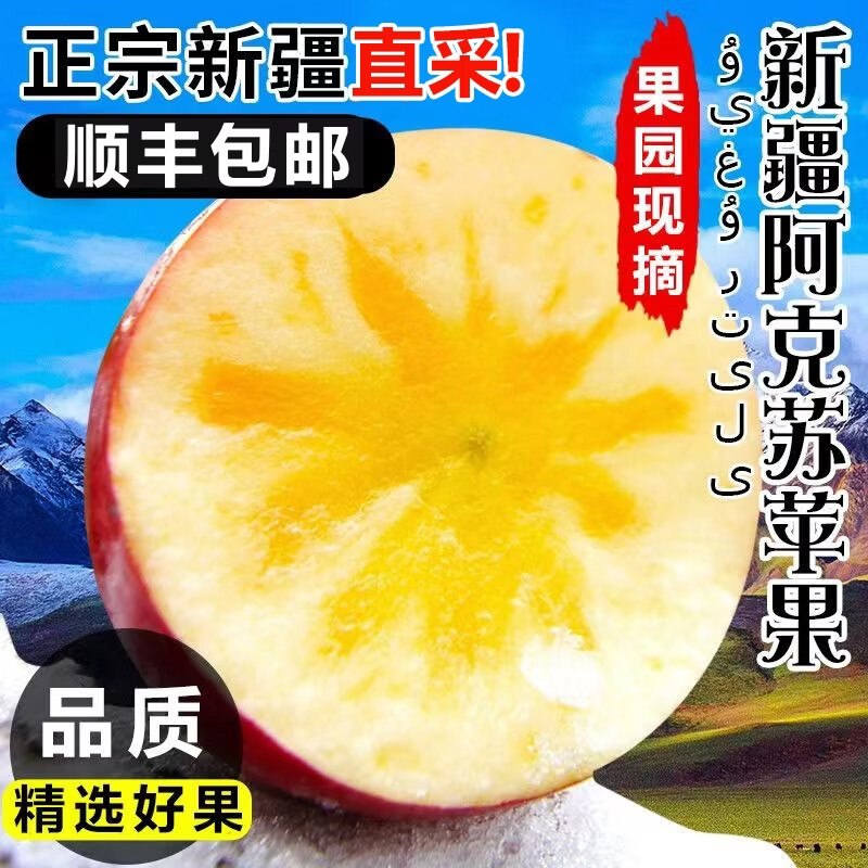 鲜总管正宗新疆阿克苏冰糖心苹果水果5斤10斤红富士苹果丑苹果 净重8.5斤中果 单果75-80mm