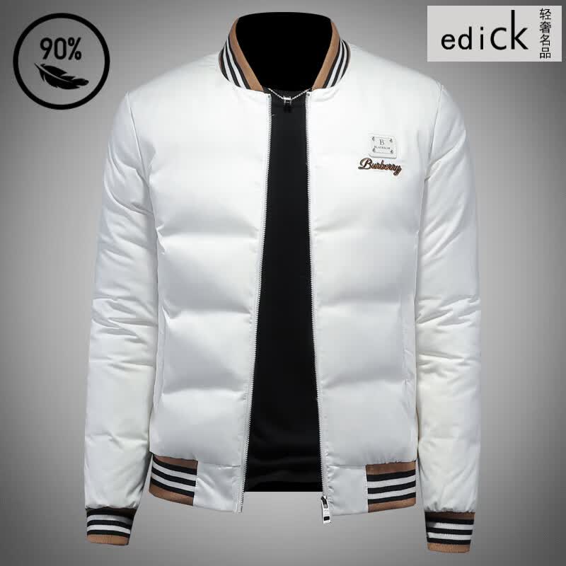 Edick意大利风品牌2025新款棒球羽绒服男休闲简约刺绣短款加厚保暖外套 白色 M