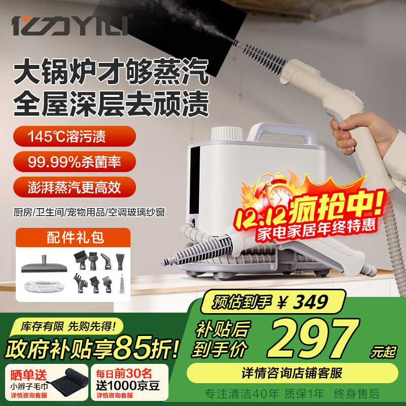 亿力家用高温高压蒸汽清洁机消毒机 全屋洗油烟机空调地毯沙发家政清洗神器 多功能一体机1003国家补贴