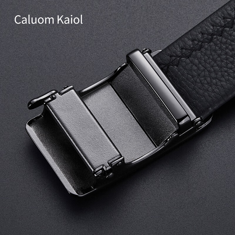 Caluom Kaiol品牌皮带男士内穿式自动扣男士腰带头层牛皮裤带圣诞礼物送男友 【专柜礼盒】8038A内穿式/蓝色 110cm -130默认随机（可修剪）