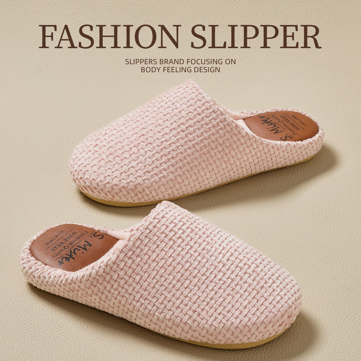 FZT棉拖鞋女2025冬季新款加绒保暖防滑室内居家软底简约棉拖鞋男 粉色 40-41 标准码