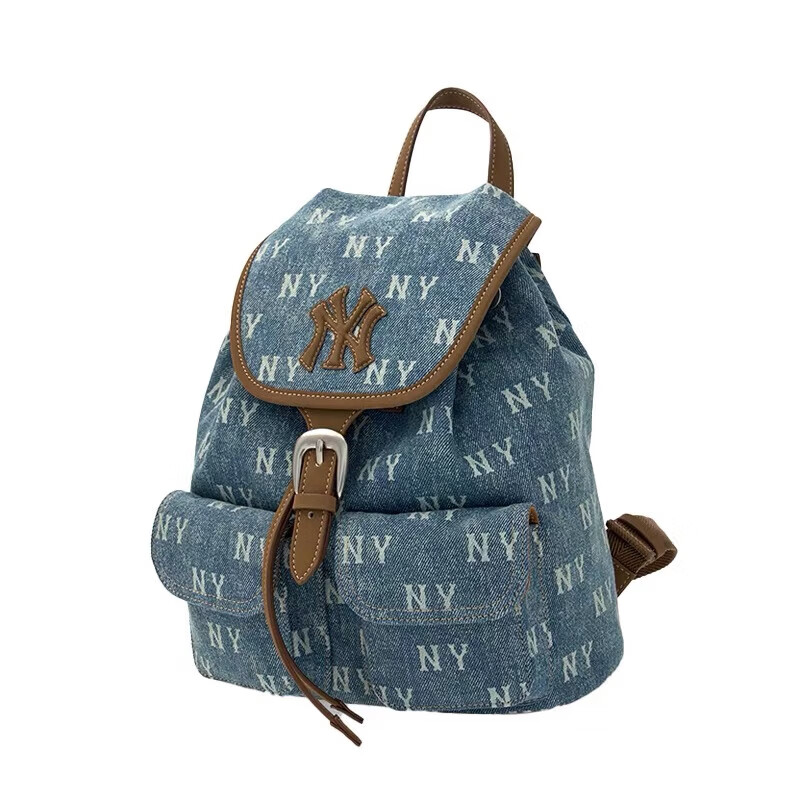 MLB官方男女情侣牛仔老花时尚大LOGO可调节腋下包秋冬新款 浅蓝色水桶包 均码