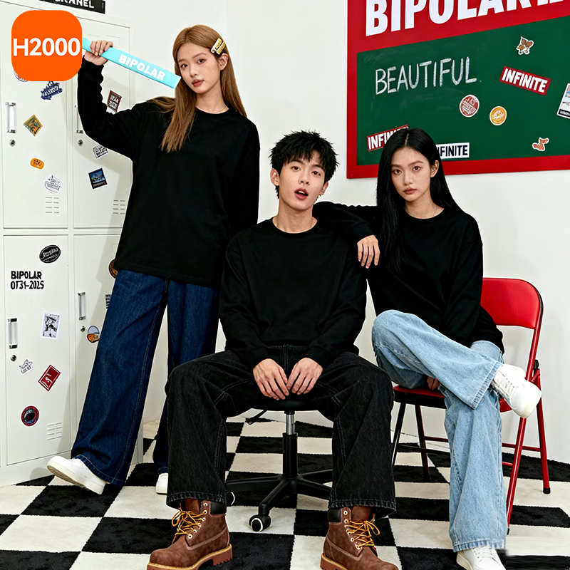 H 2000【鹦鹉梨严选】 2025年秋冬情侣休闲保暖三防鹅绒长袖T恤D5W40900 黑色 M 推荐105-120斤