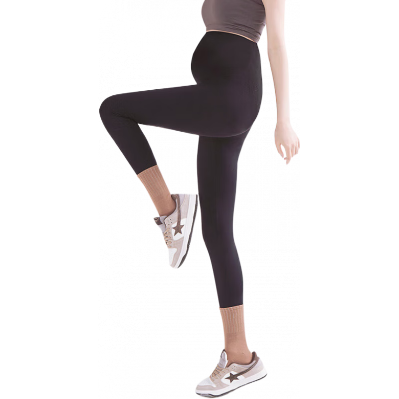 十月妈咪【评论有礼】孕妇打底裤春秋款一体托腹弹力瑜伽修身孕妇裤 黑色-180g夏款（20°-30°） XL