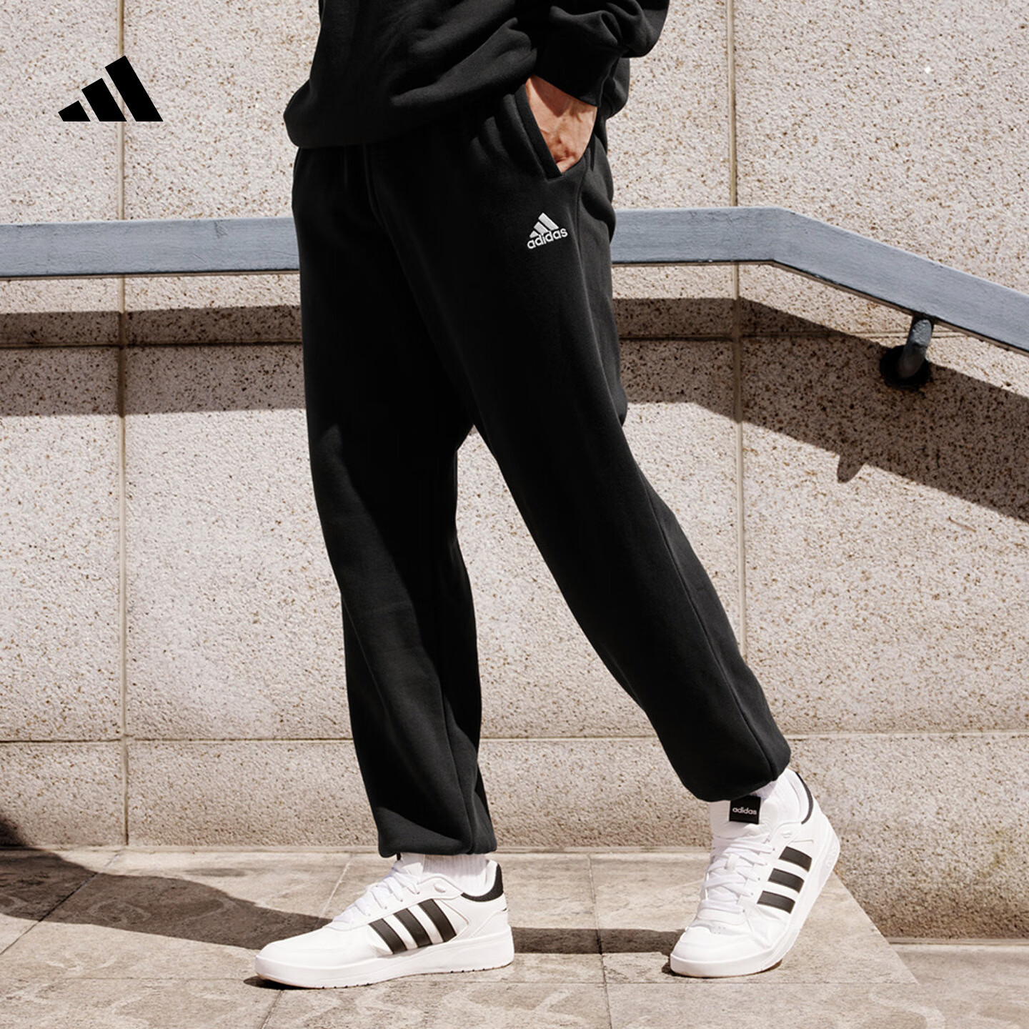 adidas休闲简约加厚毛圈布束脚运动裤男女阿迪达斯官方轻运动   黑色   L