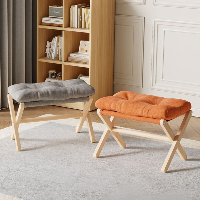 欣慕雅换鞋凳家用实木脚踏凳折叠凳软包凳子客厅垫脚搁脚凳子茶几小凳子 浅灰色-大号【X实木马扎可折叠】