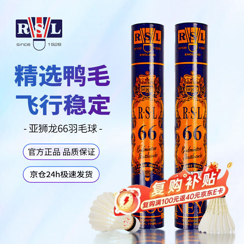 亚狮龙（RSL）训练比赛用球 飞行稳定耐打 RSL66号 羽毛球（1桶装）