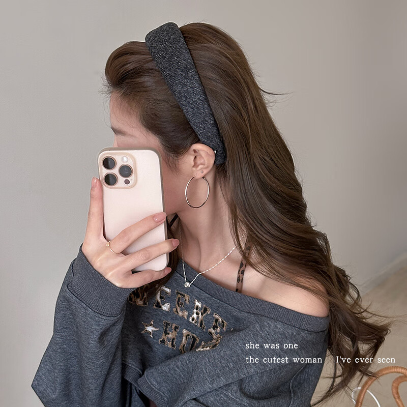 清晨的星星秋冬新款毛呢宽边发箍女款高级感洋气时尚高颅顶头箍外出百搭发卡 紫藤毛呢发箍