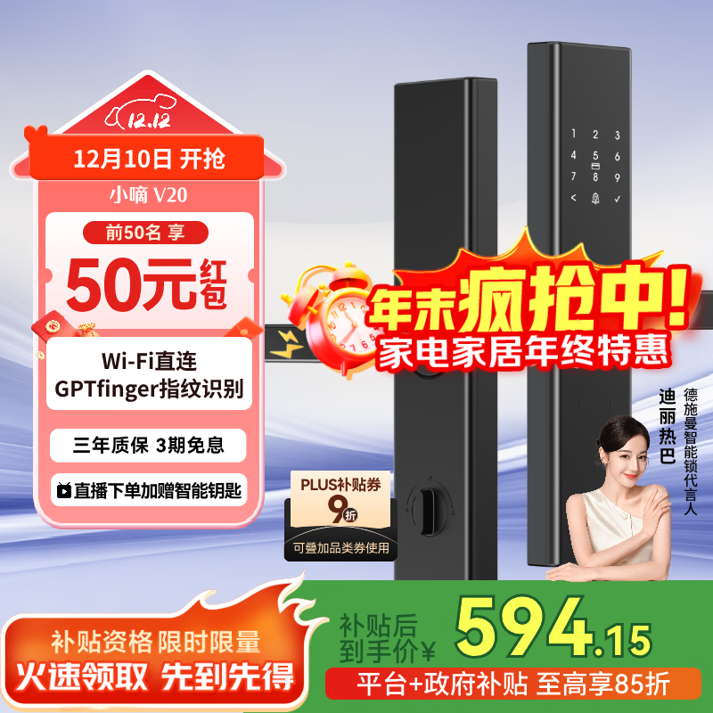 德施曼（DESMAN）智能门锁电子锁家用防盗门锁指纹密码锁小嘀V20