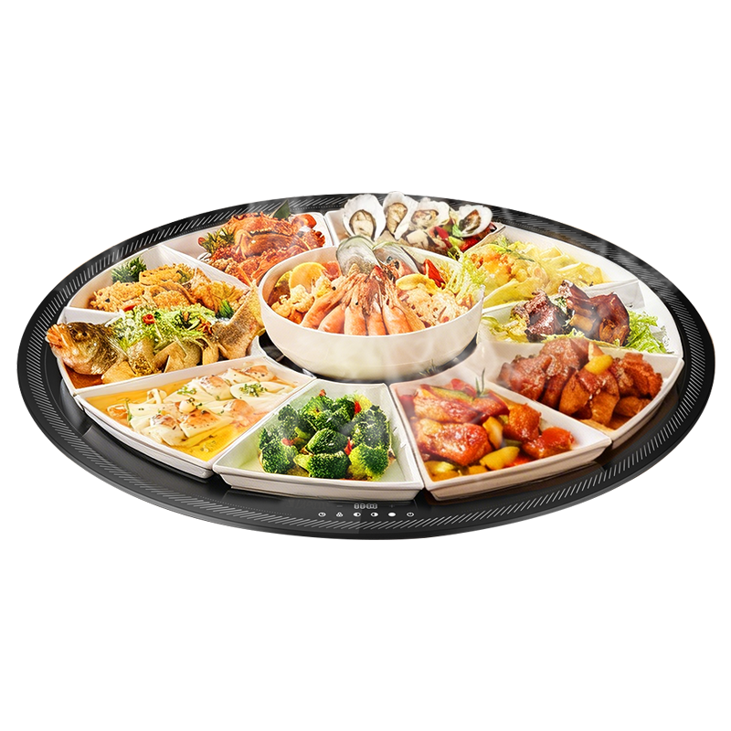 美的（Midea）2025新款石墨烯暖菜板 家用加热板热菜板保温板 多功能双区独立控温 餐桌转盘热菜神器HBT80Y1 Pro