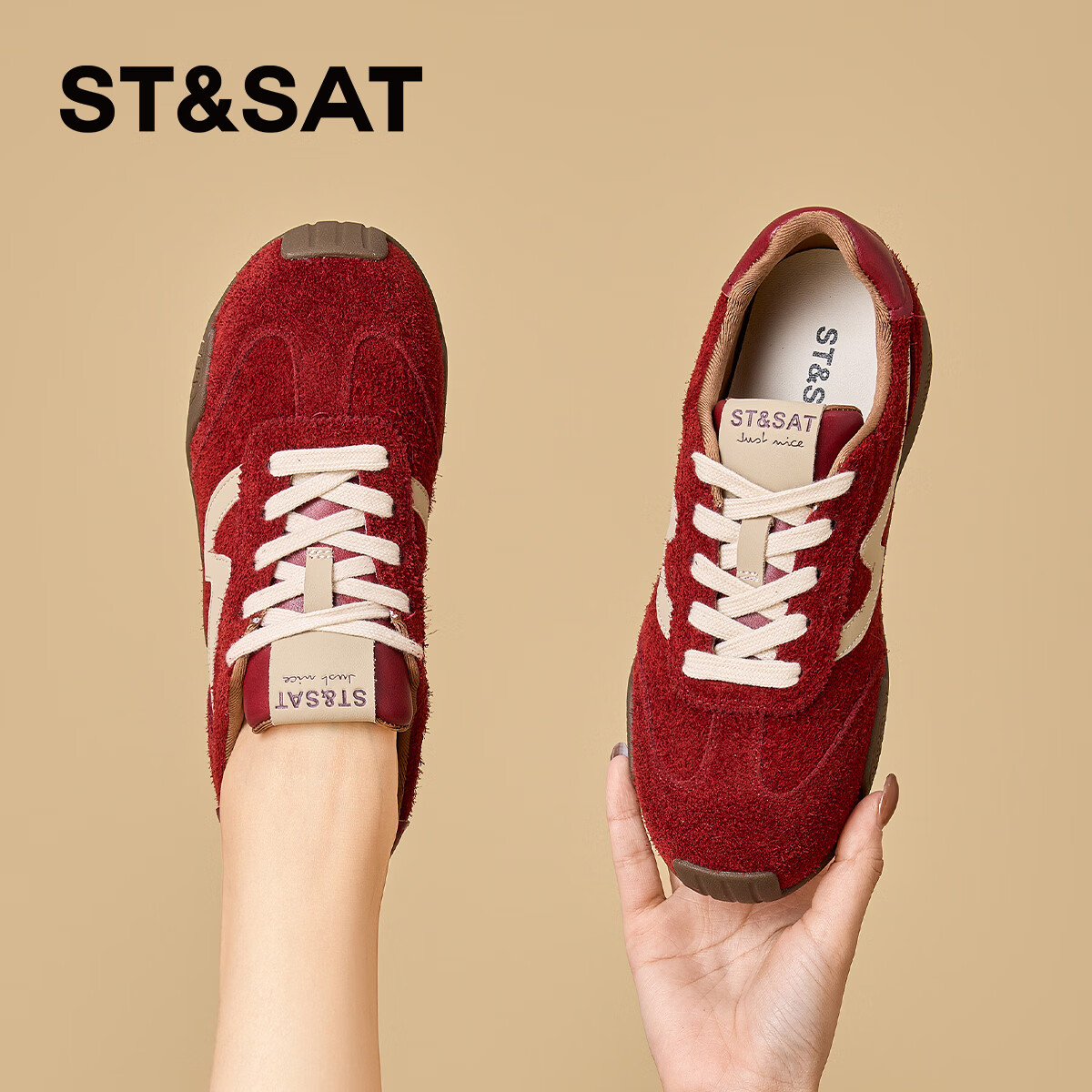 星期六加绒德训鞋女款2025新款冬季内增高复古红色运动鞋赛车鞋子 红色 【复古百搭】 35