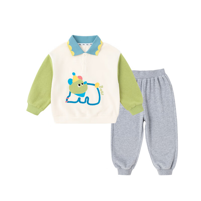 嘟嘟家儿童春季套装男童卡通拼接色卫衣女童休闲两件套宝宝透气针织长裤 淡紫雾色 90