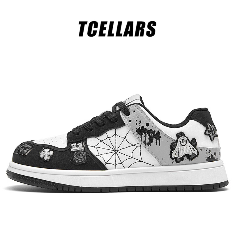 Tcellars板鞋男鞋2026春季新款潮流涂鸦厚底耐磨低帮百搭运动休闲鞋子男 巴洛黑白 39