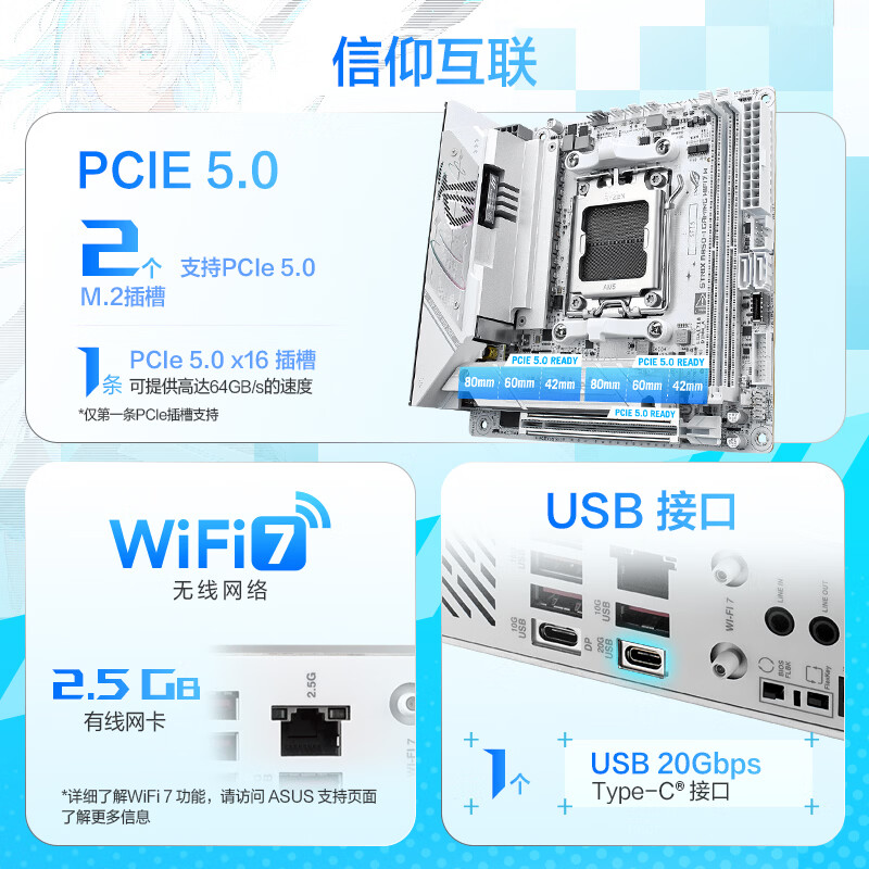 华硕 ROG STRIX B850-I GAMING WIFI7 W玩家国度吹雪ITX 图 6