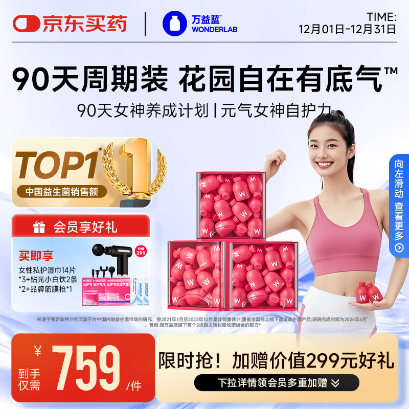 万益蓝WonderLab 蔓越莓女性益生菌90瓶 成人孕妇私处益生菌 女性健康