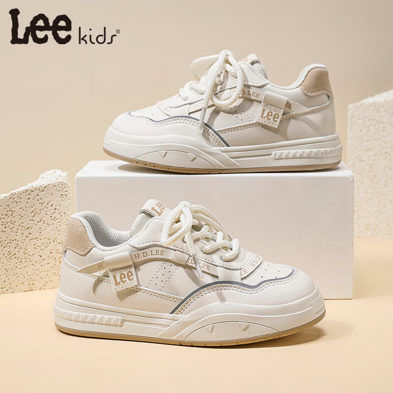 Lee童鞋春季儿童小白鞋百搭休闲鞋女童板鞋男童德训跑步鞋 米卡其   33 【建议脚长200mm】
