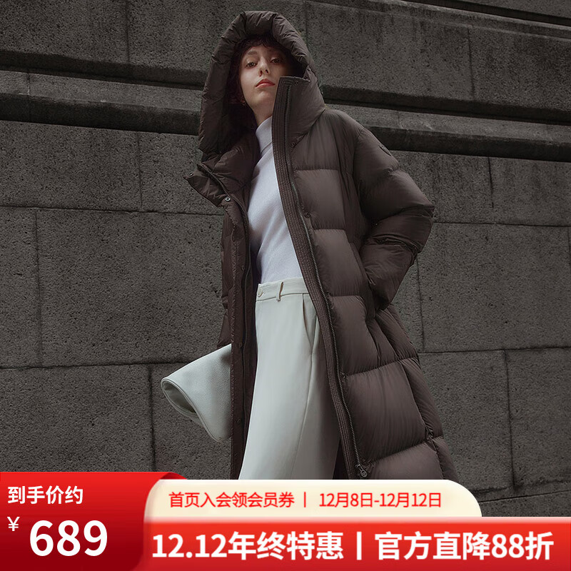 坦博尔（Tanboer）2025新款羽绒服女长款时尚百搭保暖加厚连帽面包服530836Z 大象咖啡 L