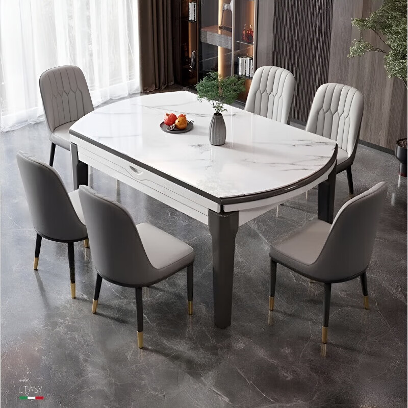 梵森荣2026新款岩板餐桌椅组合家用现代简约带电磁炉可伸缩折叠两用餐桌 加厚12mm岩板【家用款】 1.2m  桌+4(实木椅)