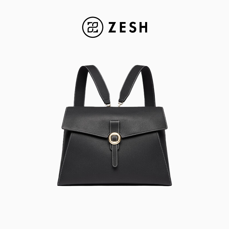 ZESH/泽尚 铜钱时尚通勤女士大号双肩包单肩包包女包圣诞礼物 黑色