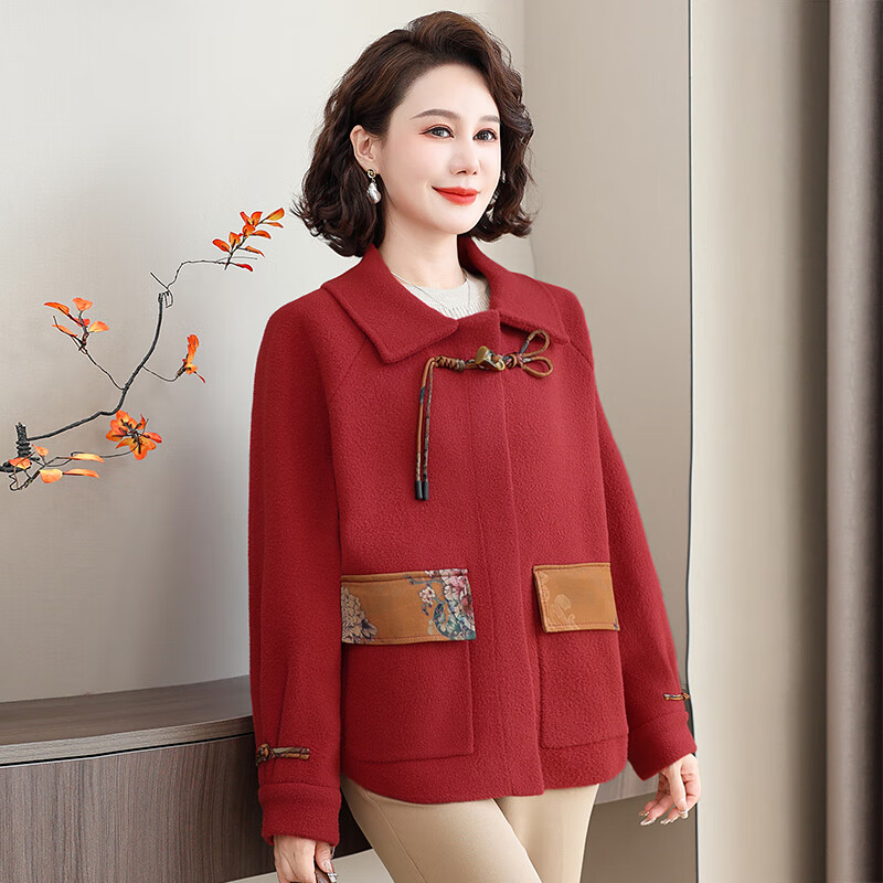 兰铂丽斯中年女装时尚水貂绒大衣秋冬季洋派外套气质妈妈春装高贵呢子上衣 黑色 厚款 2XL 110-120斤