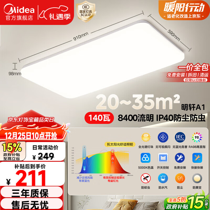 ���ģ�Midea�������ƴ��led���������ҵƲ�����������140������A1����װ 211.65Ԫ