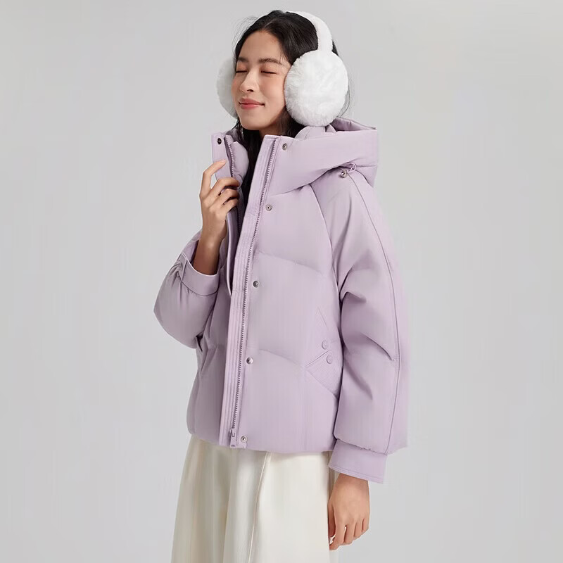 【京东直采】轻潮锁温短款羽绒服女潮流休闲风韩版款小个子 米色 S (160) 80-110斤