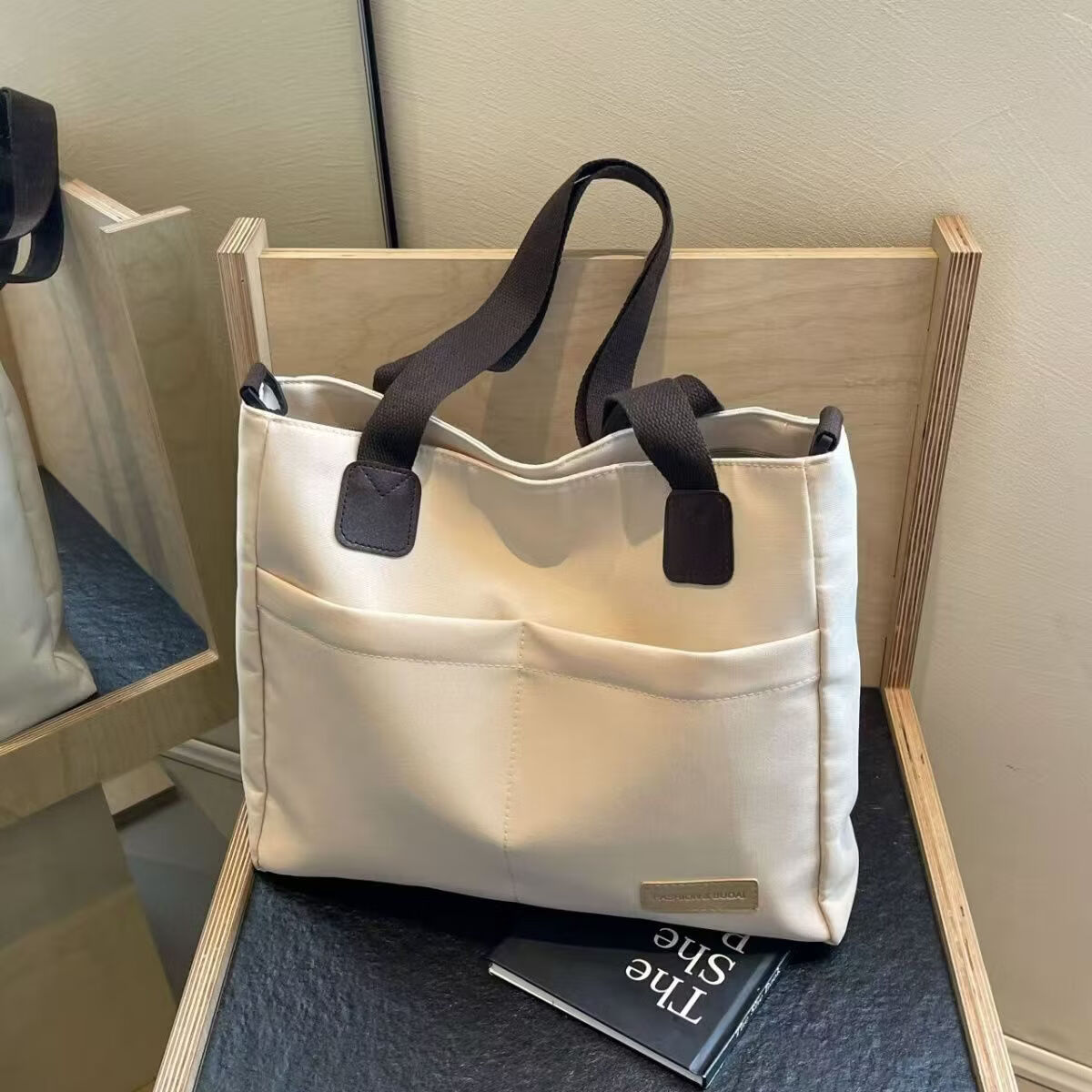 【精选】设计日系拉链通勤加厚帆布托特包休闲文艺学生简约单肩斜 黑色