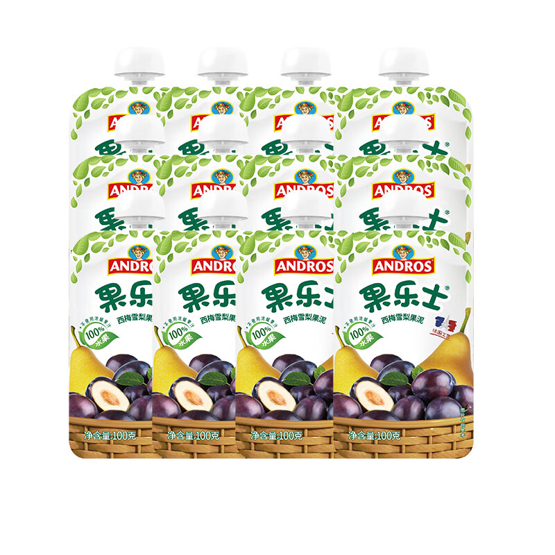 果乐士100％西梅雪梨果泥100g*12 100％西梅雪梨果泥 100g*12袋 组合装 26年3月18号到期