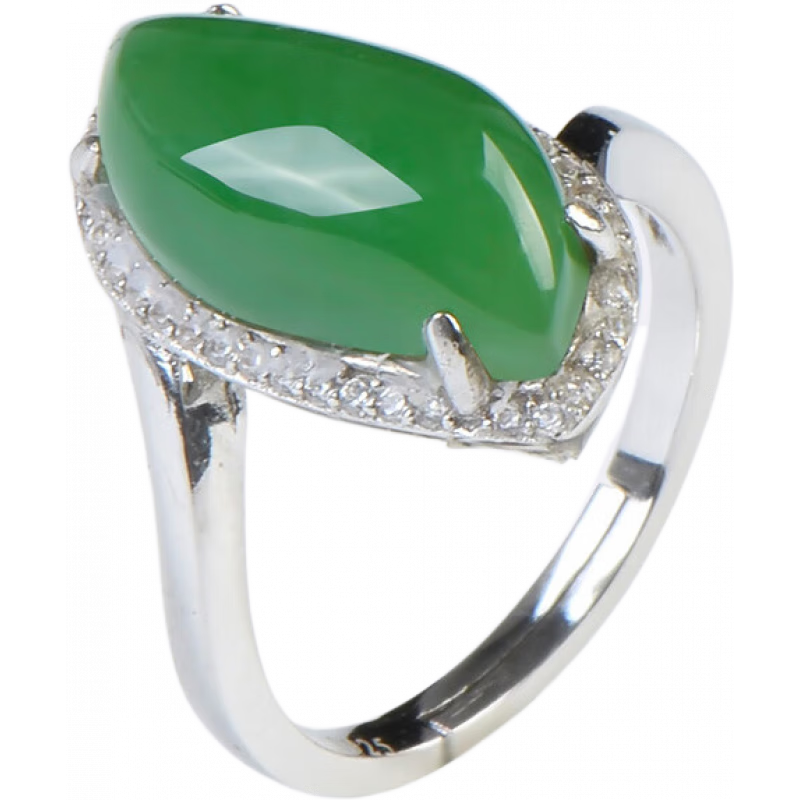 碧玉尊和田玉戒指 碧玉葉子指環(huán)女款玉戒銀鑲玉手飾證書