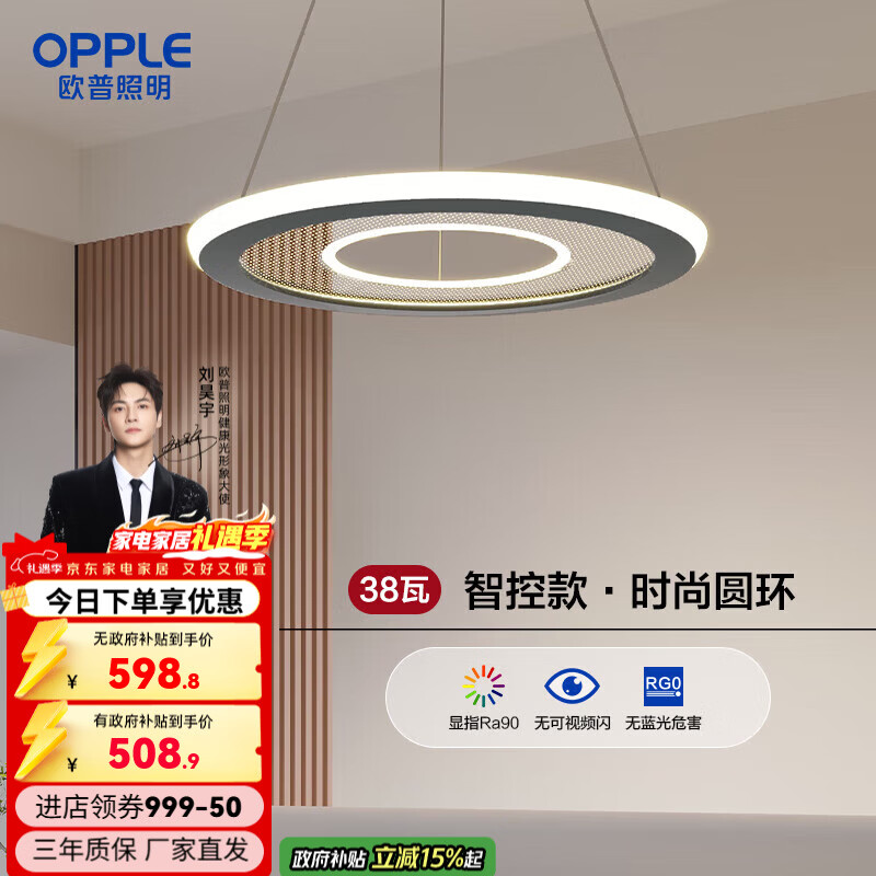 欧普照明（OPPLE）新款轻奢客厅卧室餐厅吊灯北欧风吊灯浪漫 【单环】餐厅/小卧室-38W