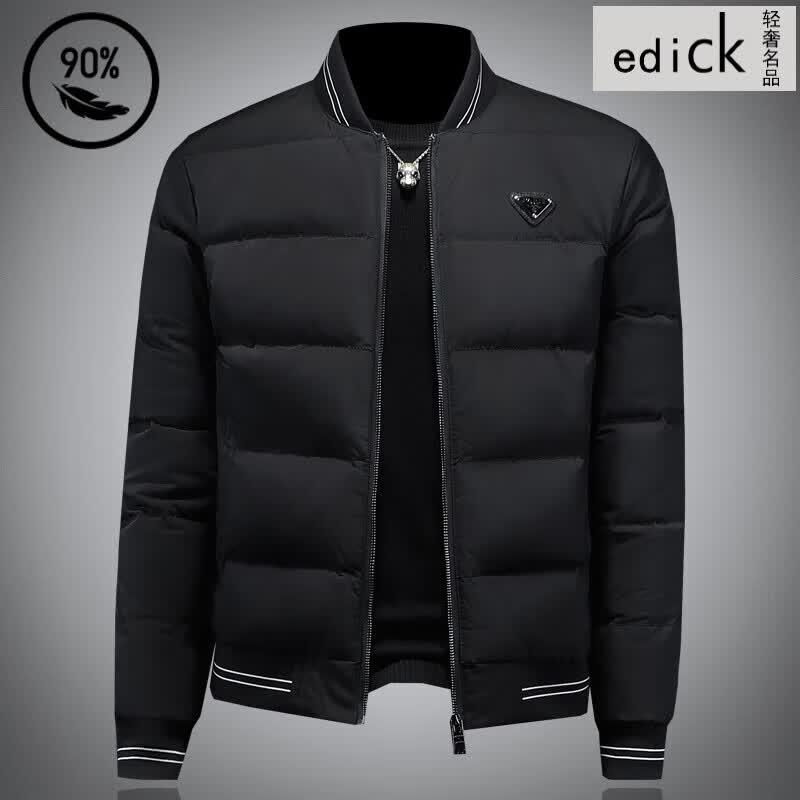 Edick意大利风品牌高级棒球领夹克羽绒服男冬装2025新款潮流短款外套 黑色 M