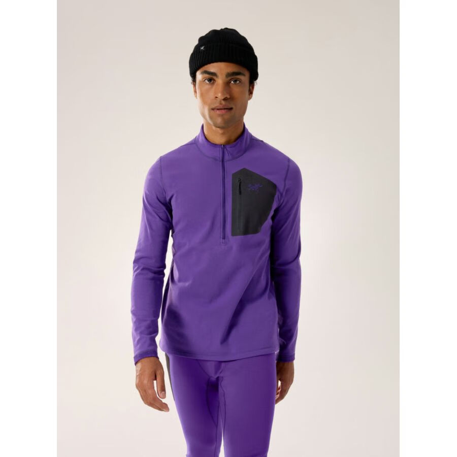 始祖鸟（ARC'TERYX）男装T恤Rho SV Zip Neck户外半开立领长袖防起球保暖上衣 Azalea 紫色 S S适合胸围94cm