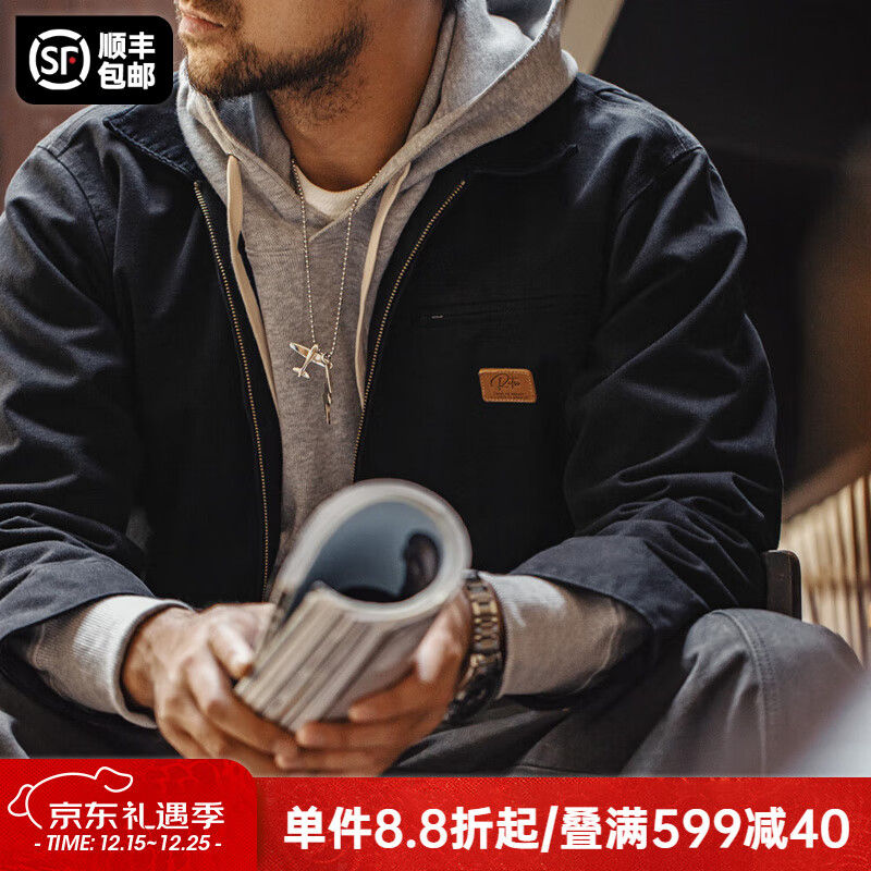 马登工装底特律猎装夹克男美式复古J001巴恩风翻领谷仓外套秋季新款 黑色 【男士休闲外套/高级感痞帅/底特律变人】 L
