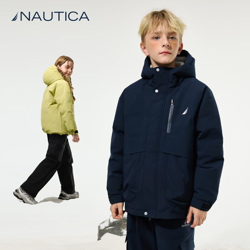 NAUTICA诺帝卡 童装男童女童冲锋户外秋冬季儿童羽绒服大童外衣三防雪壳 藏青 170