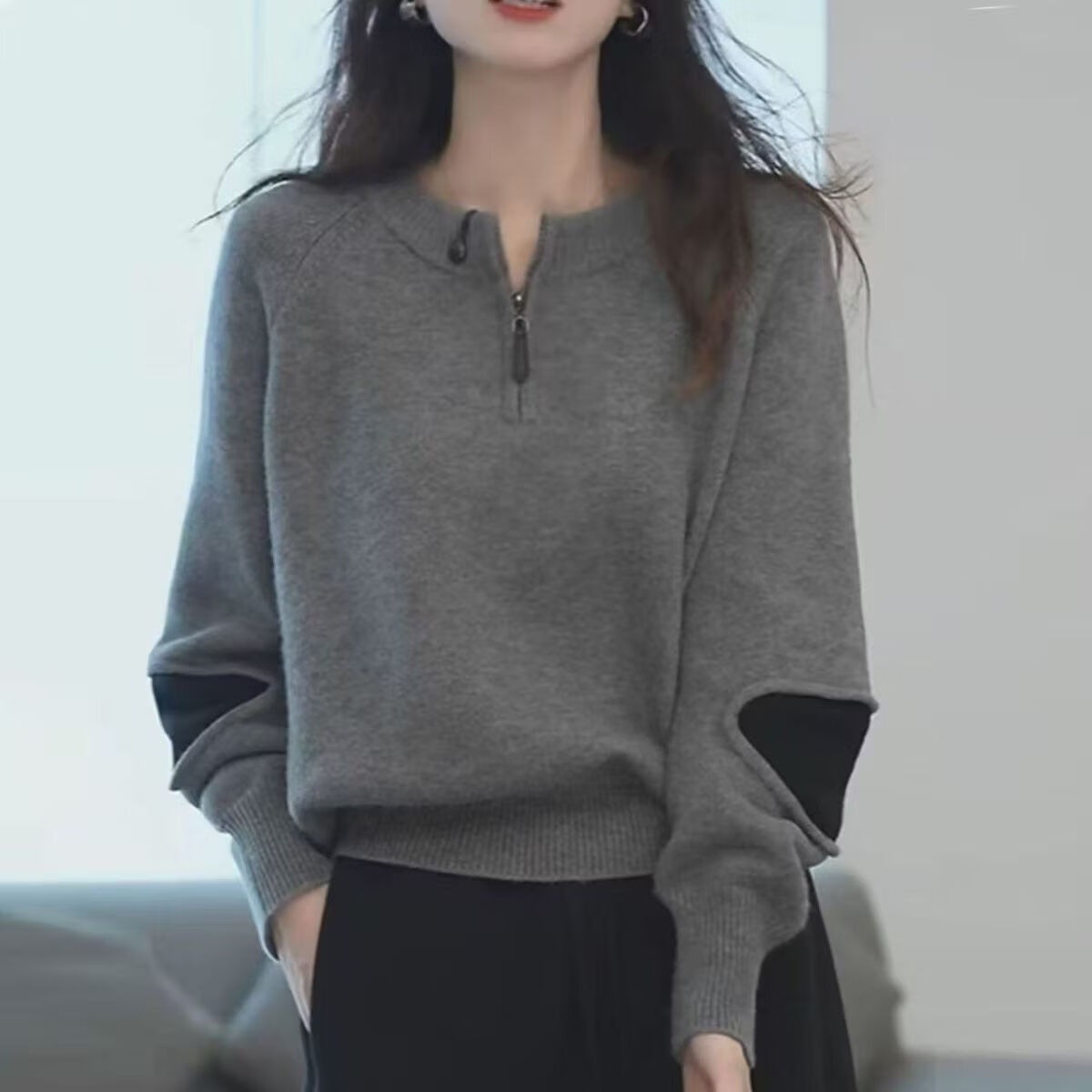 【轻奢品质】慵懒风高级感毛衣女宽松遮肚子显瘦内搭针织衫外穿 灰色 L 【建议120-145斤】