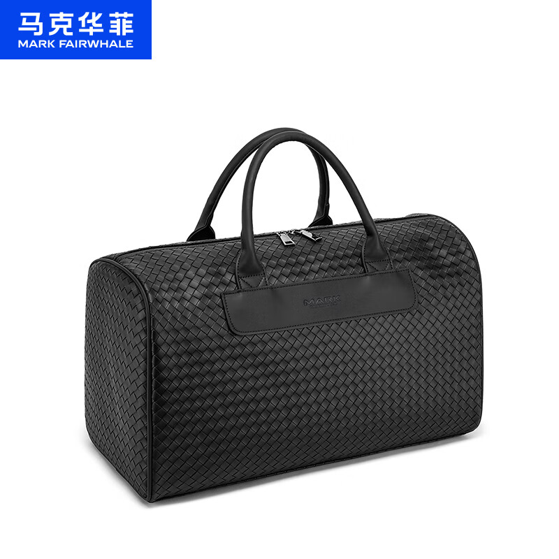 马克华菲（MARK FAIRWHALE）编织耐磨耐脏休闲手提健身包时尚简约行李包高级大容量耐用旅行包 黑色