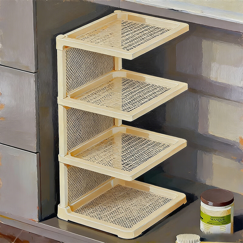 尔思家厨房保鲜膜置物架橱柜内下水槽空间利用神器简约柜内大容量分层架 白色四层