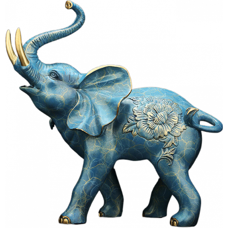 吉善缘《富贵吉祥》全铜大象摆件家居客厅一对装饰开业礼品 小号富贵吉祥_象(蓝金色)