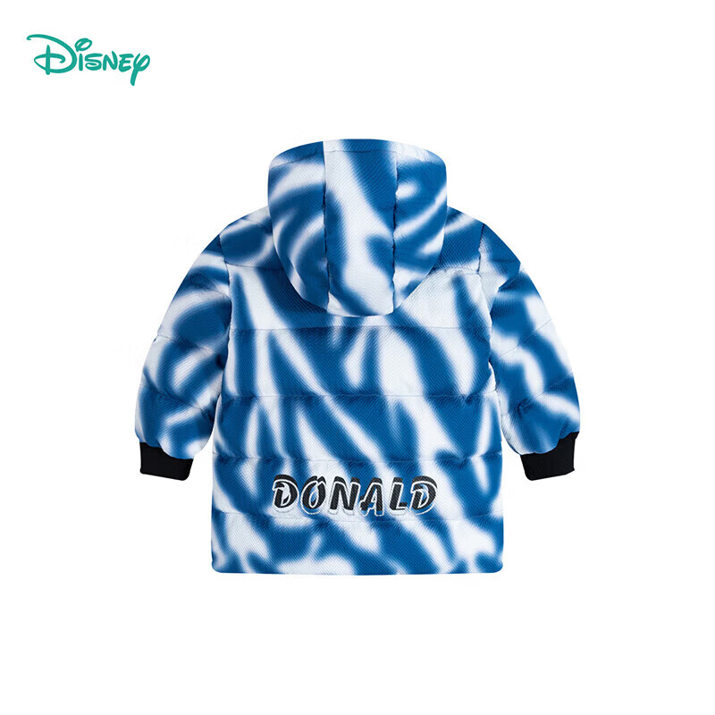 迪士尼（Disney）儿童男女中长款时尚休闲保暖90白鸭绒羽绒服冬季童装外套 【90白鸭绒】蓝白拼色 130