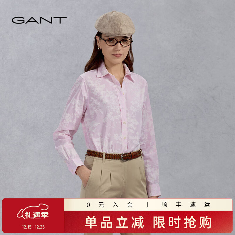 GANT甘特2024春季新款女装印花通勤长袖衬衫|844300003 637-粉红色 XS (32)