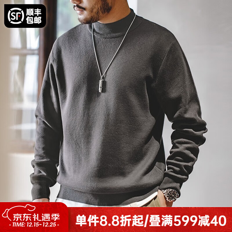 马登工装美式休闲半高领毛衣男复古内搭保暖打底针织衫上衣秋冬 陨石灰 【毛衣男款/毛线衣/毛衫男】 L (175)