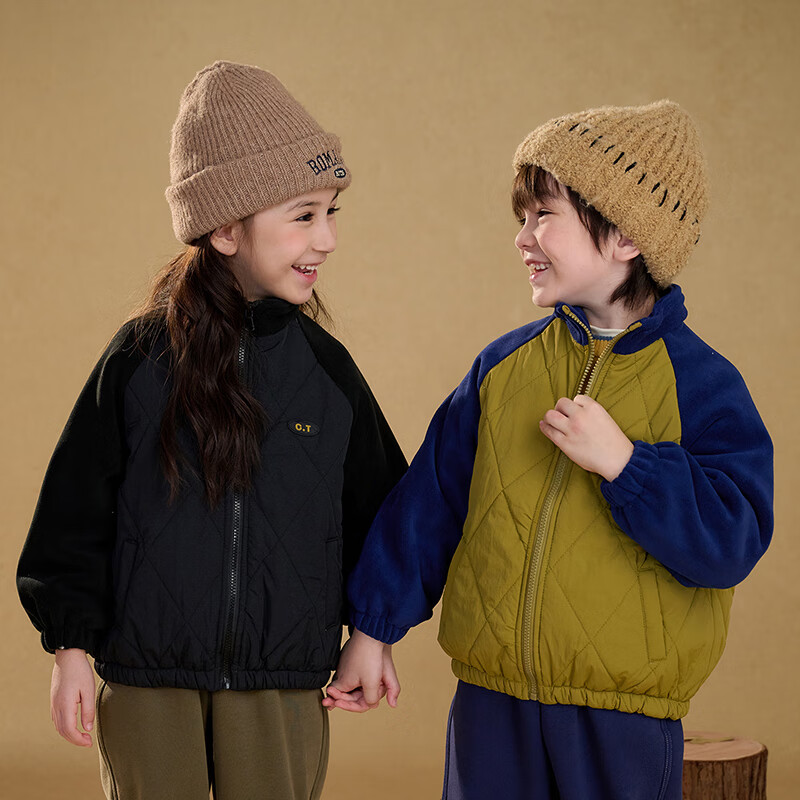 棉花堂（cottontown）棉花堂童装男童外套夹棉秋冬款新款中大童冬季加棉夹克衫保暖冬装 黑色 90 90/52