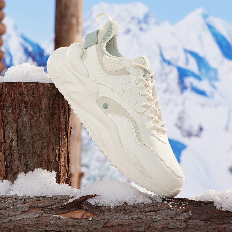 361°云舒3.0女鞋冬季加绒保暖鞋学生运动休闲鞋软底皮革面老爹鞋子女 【加绒】羽毛白/燕麦奶 37