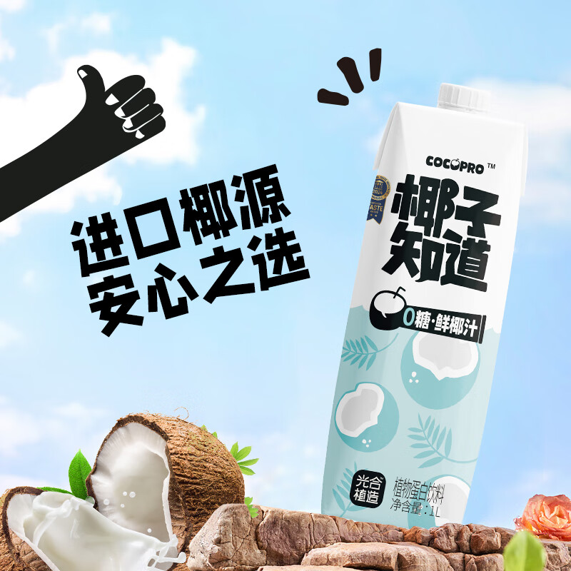 椰子知道0糖鲜椰汁椰子汁椰奶低GI饮料无糖果汁整箱送刨冰机家庭1L大瓶装 【分享装】椰汁1L*2瓶