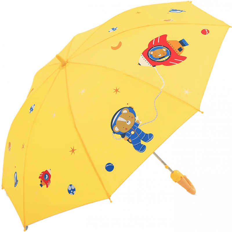 天堂傘卡通兒童傘長桿直柄安全加固加厚半自動小學生風雨傘 橘黃