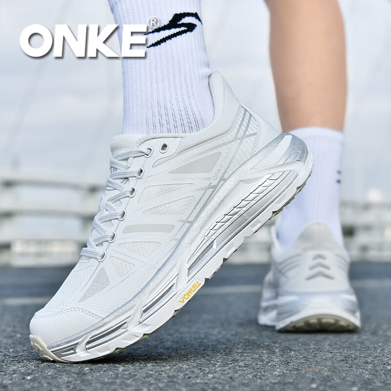 ONKE跑步鞋女春季新款轻便透气防滑减震男女鞋厚底增高耐磨运动跑步鞋 卡拉拉白 38
